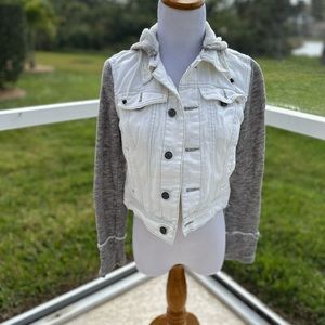 XS Free People White Jean Jacket with Gray Sleeve